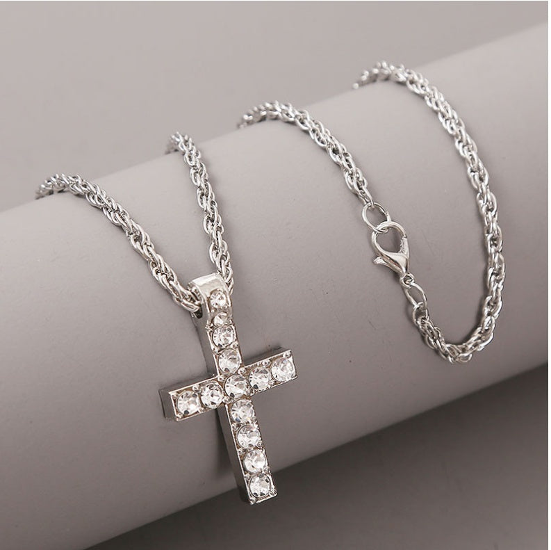 Iced Cross Rope Chain Necklace