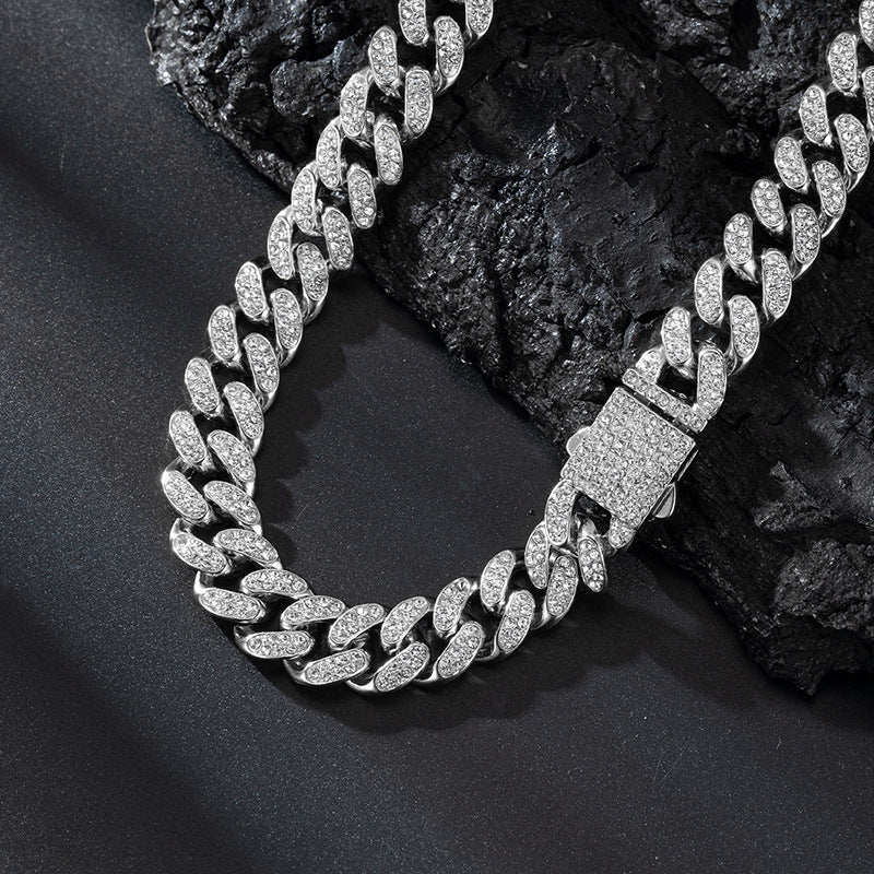 Iced 13mm Cuban Link Chain with Diamond Buckle – Gold, Silver & Rose Gold