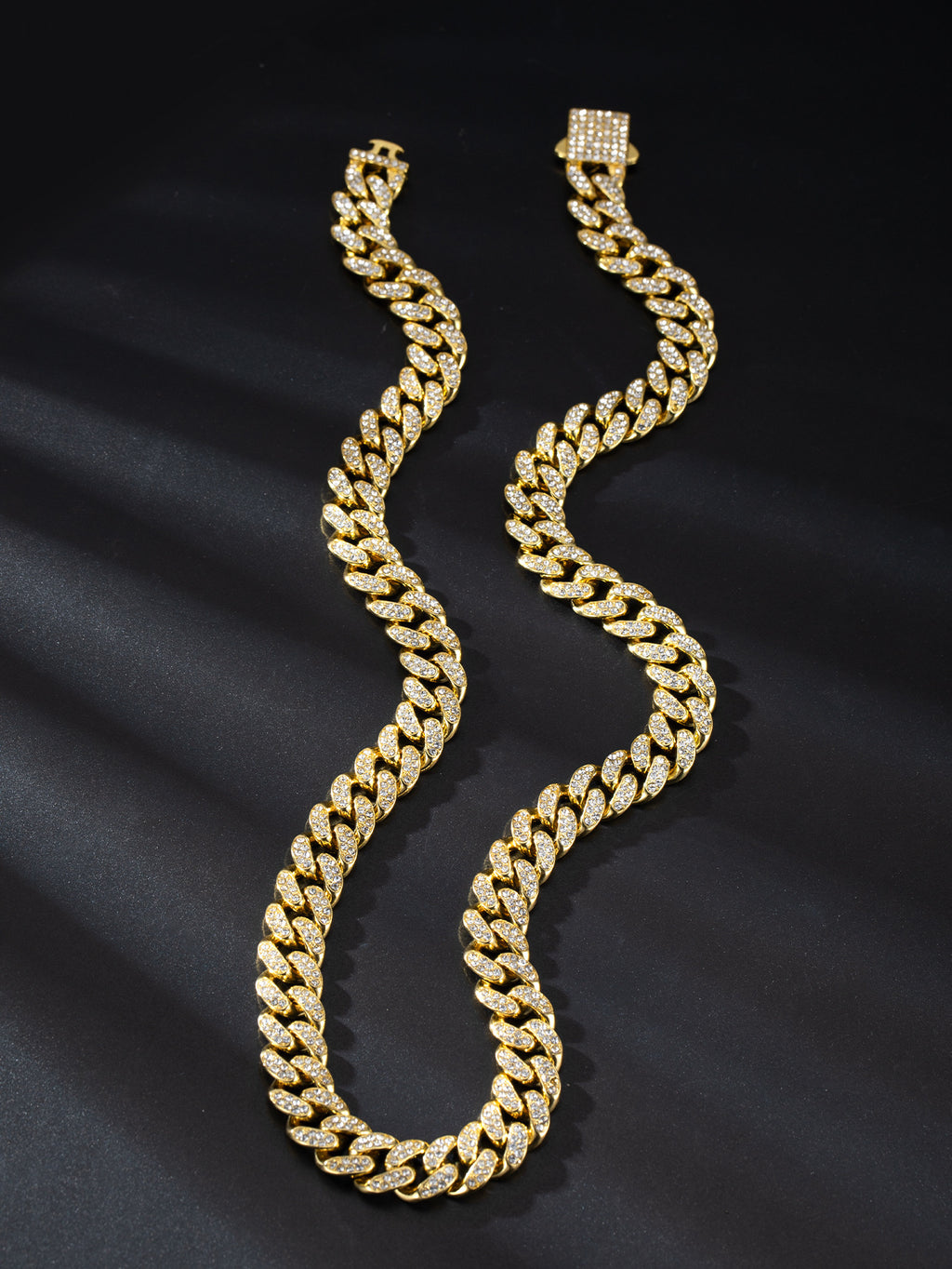 Iced 13mm Cuban Link Chain with Diamond Buckle – Gold, Silver & Rose Gold