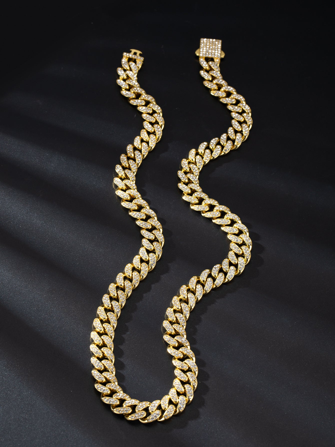Iced 13mm Cuban Link Chain with Diamond Buckle – Gold, Silver & Rose Gold
