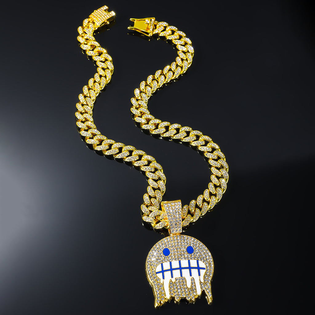 Iced “Drip Face” Pendant with Cuban Link Chain