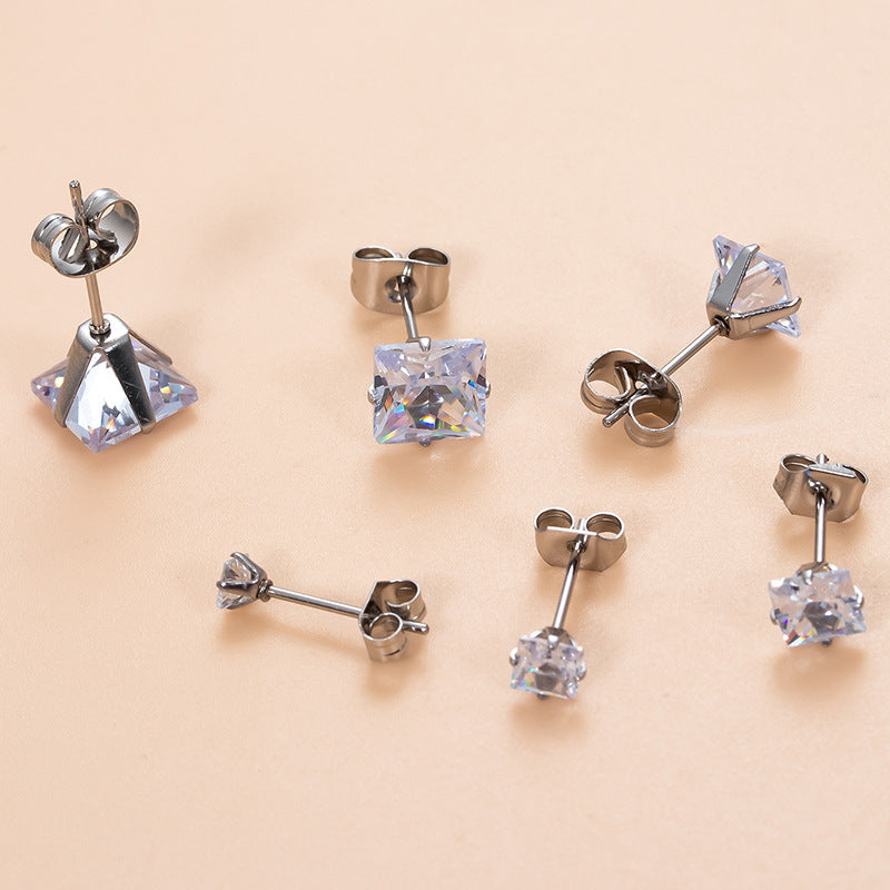 Iced Square & Round Stud Earring Set
