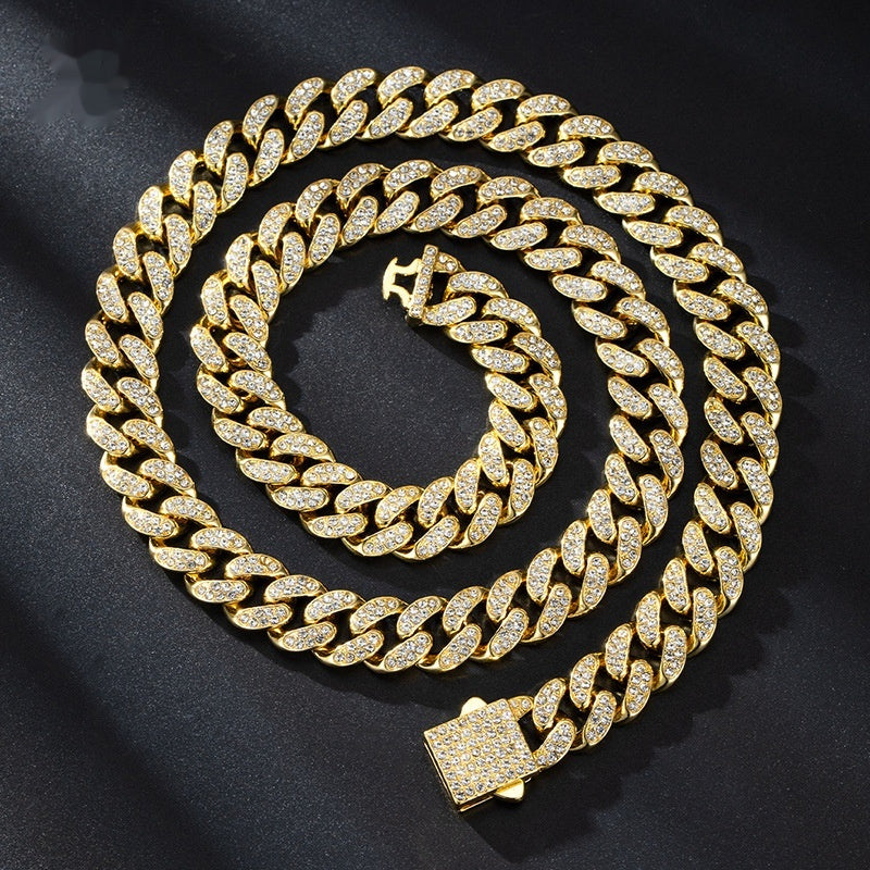 Iced 13mm Cuban Link Chain with Diamond Buckle – Gold, Silver & Rose Gold
