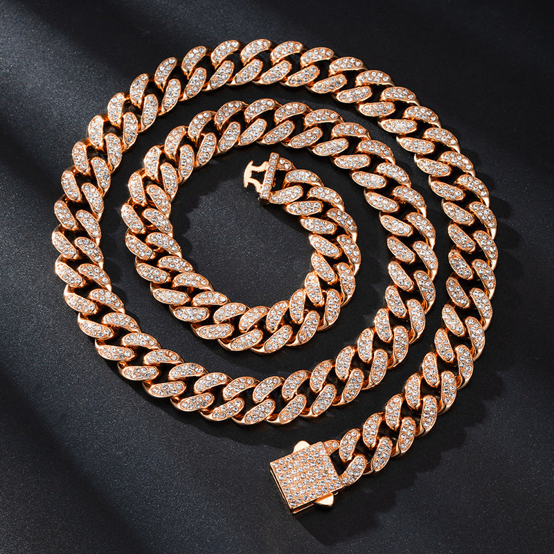 Iced 13mm Cuban Link Chain with Diamond Buckle – Gold, Silver & Rose Gold