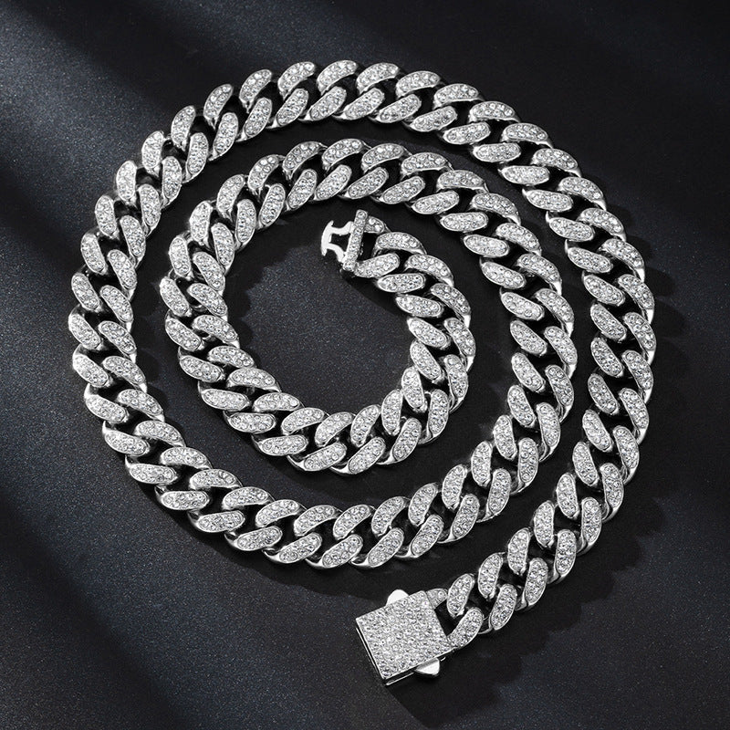 Iced 13mm Cuban Link Chain with Diamond Buckle – Gold, Silver & Rose Gold