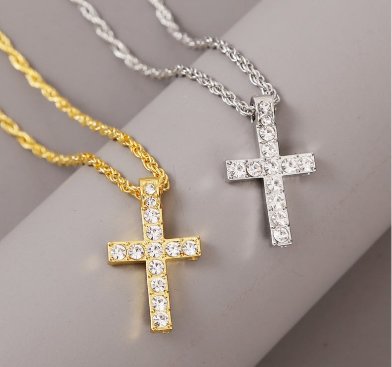 Iced Cross Rope Chain Necklace