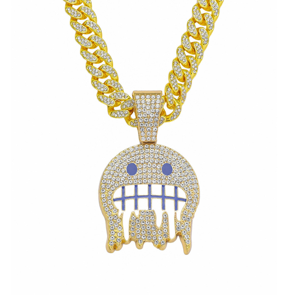 Iced “Drip Face” Pendant with Cuban Link Chain