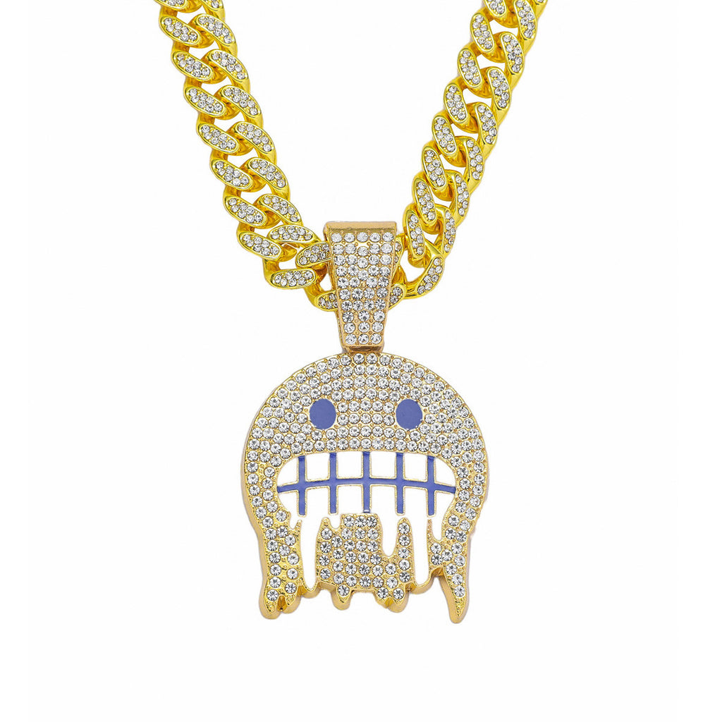 Iced “Drip Face” Pendant with Cuban Link Chain