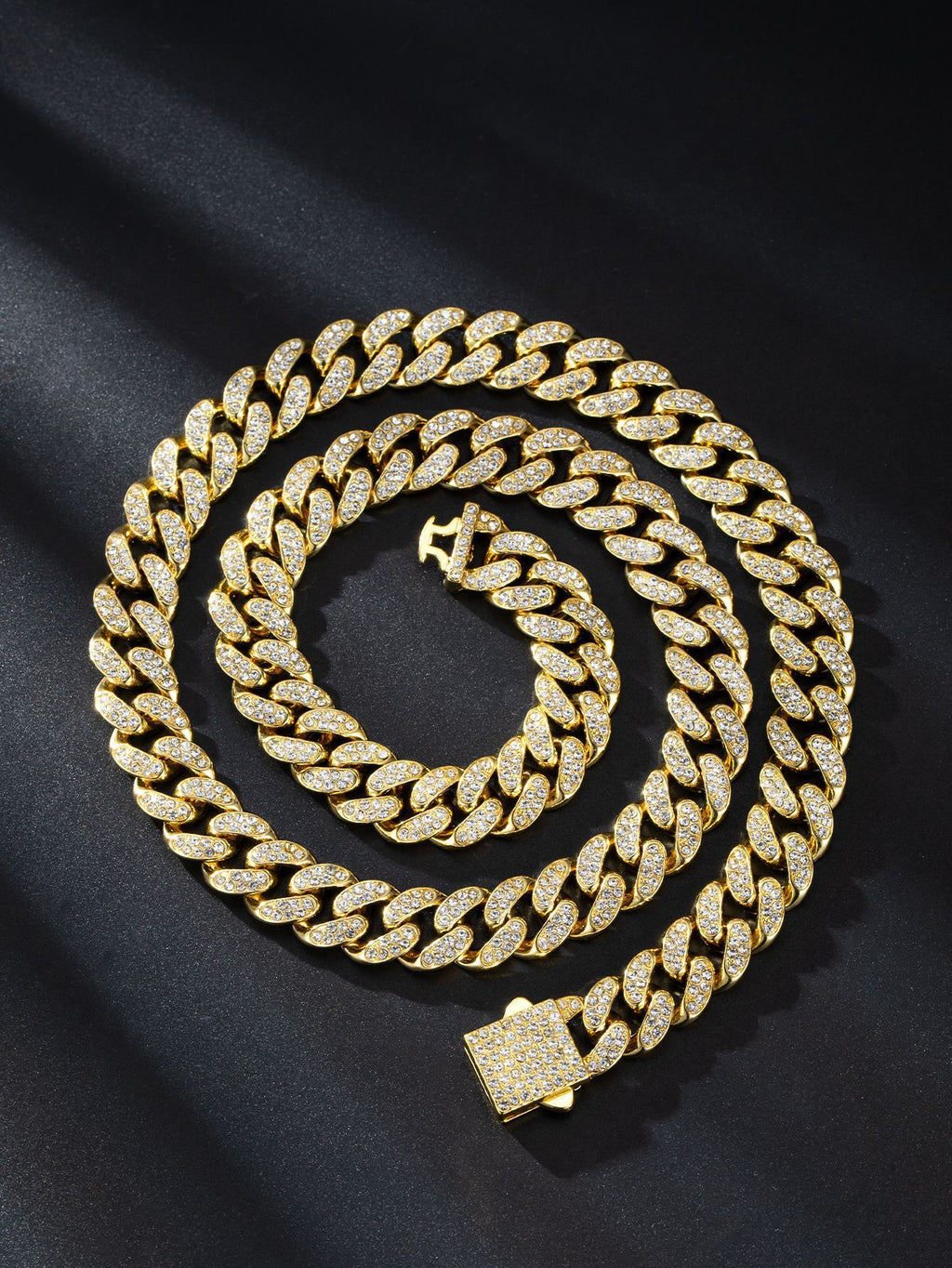 Iced 13mm Cuban Link Chain with Diamond Buckle – Gold, Silver & Rose Gold