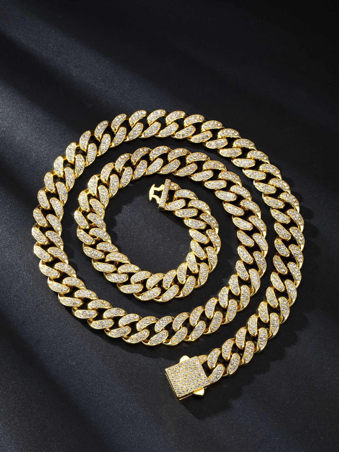 Iced 13mm Cuban Link Chain with Diamond Buckle – Gold, Silver & Rose Gold