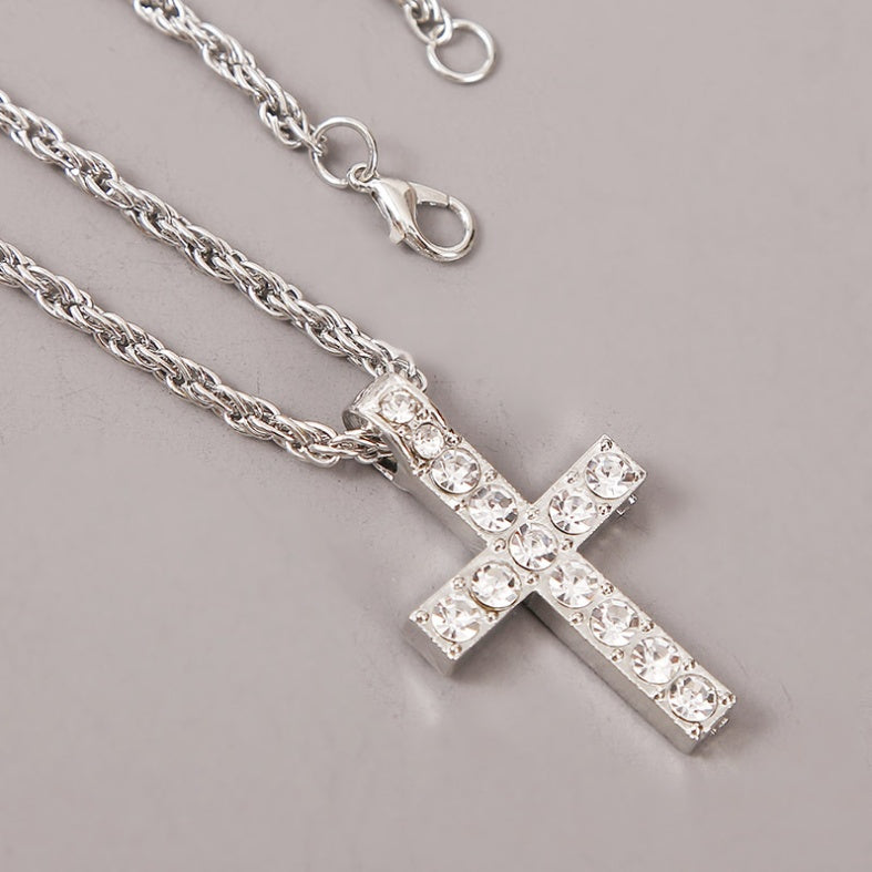 Iced Cross Rope Chain Necklace